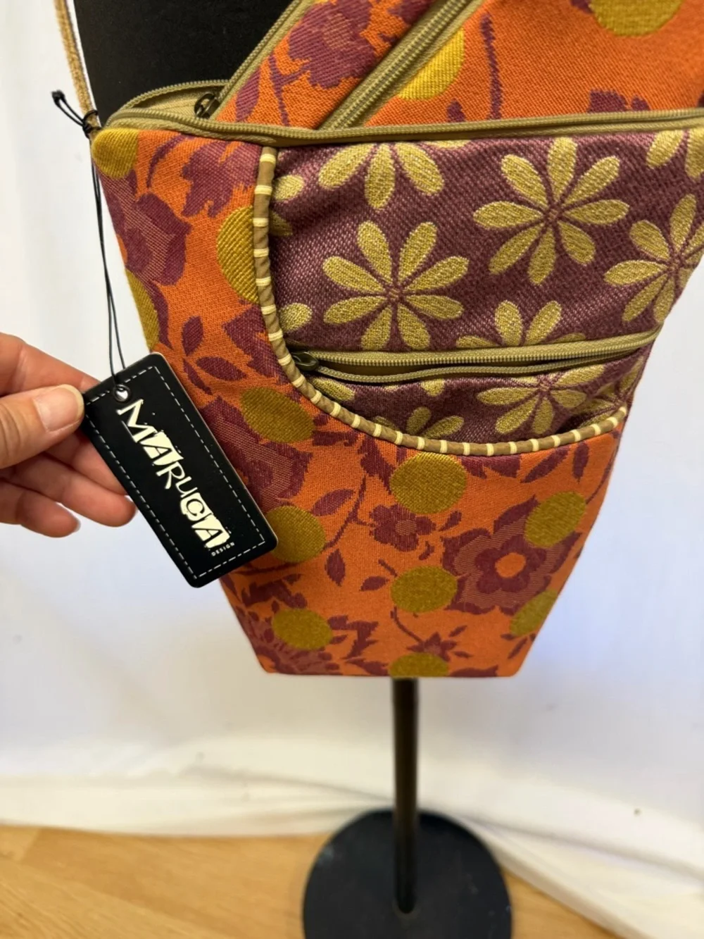 Maruca Design Orange Plum Floral Crossbody Bag Matching Pouch USA NWT Boho Set